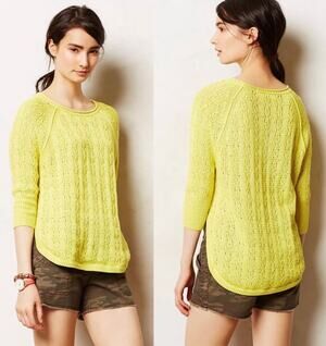 Sparrow by Anthropologie Collected Knit 3/4 Sleeve Chartruese Pullover-Size S